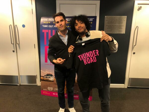 Writer Luca Mariani posing with director, producer and star of Thunder Road, Jim Cummings