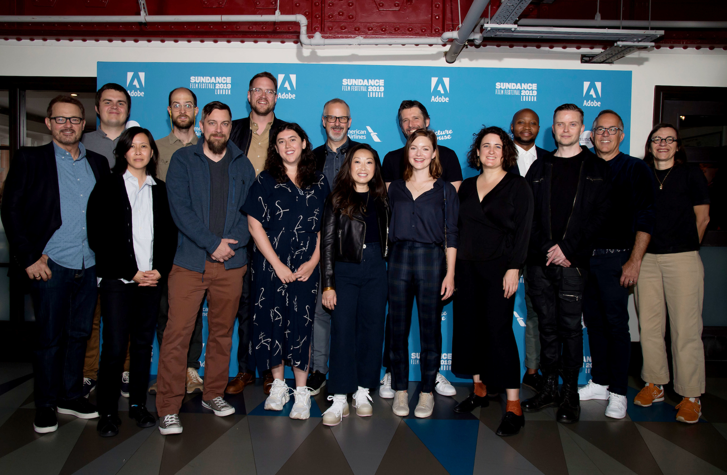 (L-R) Sundance Film Festival Senior Programmer, David Courier, Sundance Film Festival Director of Programming, Kim Yutani, director Daniel Scheinert, director Todd Douglas Miller, director Patrick Brice, director Alison Klayman, screenwriter Sam Bain, director Lulu Wang, director Bart Freundlich, Holliday Grainger, director Sophie Hyde, director Shola Amoo, Lucien Greaves, Sundance Film Festival Director, John Cooper and Joint Managing Director, Picturehouse Cinemas, Claire Binns attends The Filmmakers Photocall during The Sundance 2019 Film Festival London on 30th May 2019