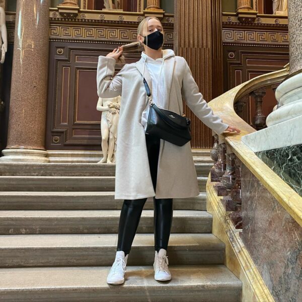 Woman wearing silk face mask