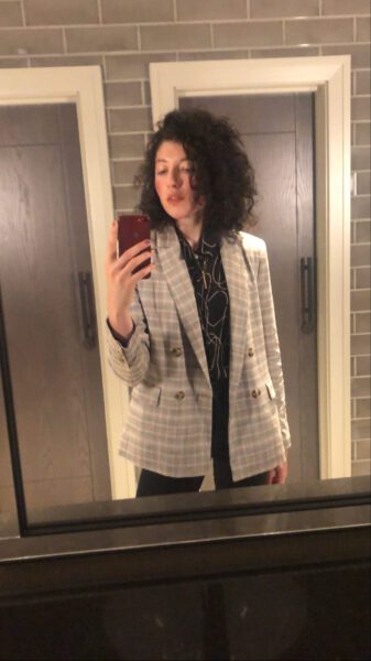 Grey check blazer and shirt combination