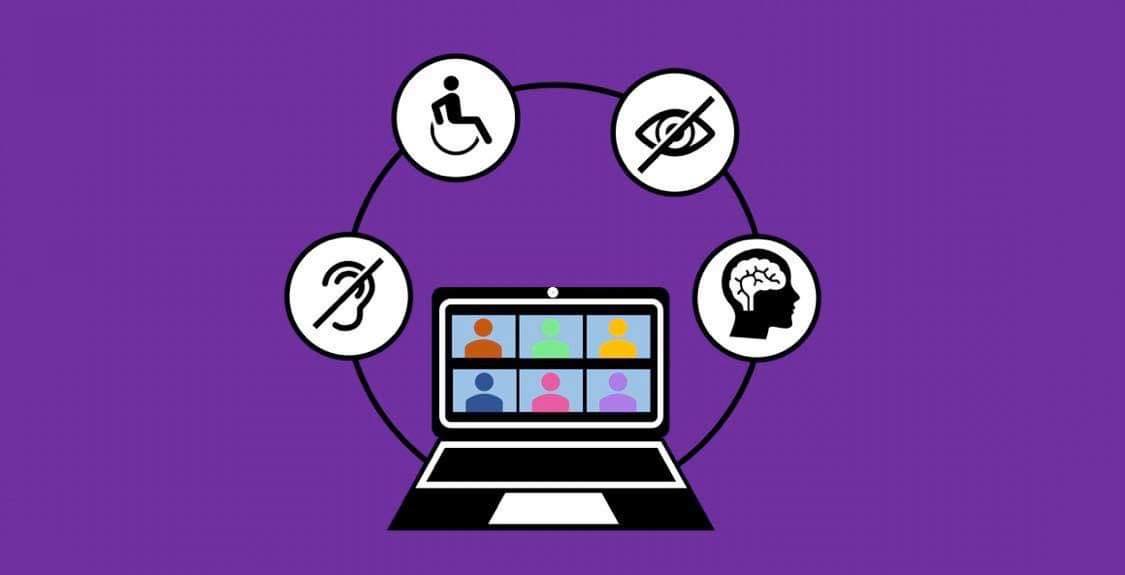 Image: Designed by Kaya Brown A laptop surrounded by symbols representing different disabilities