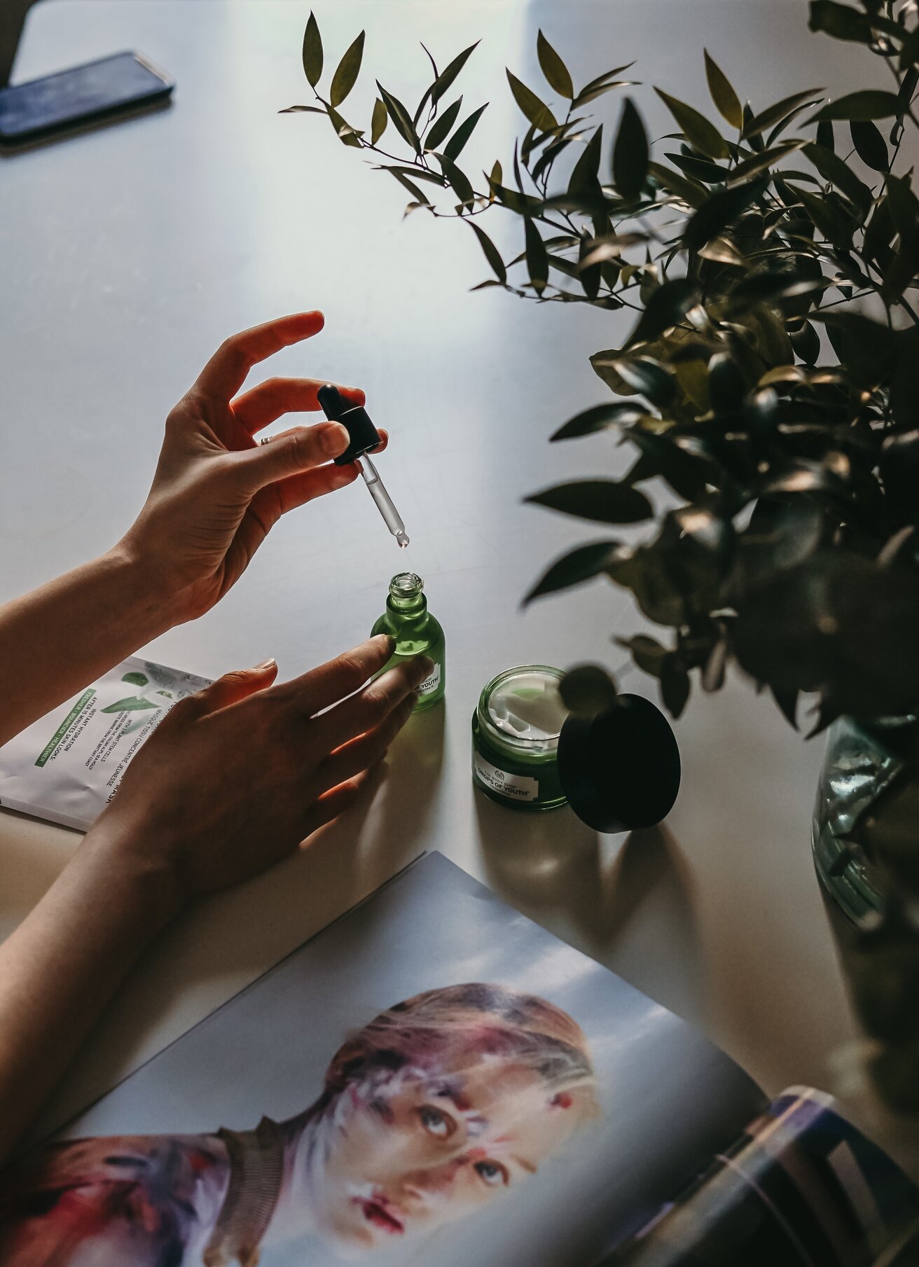 Applying skincare product