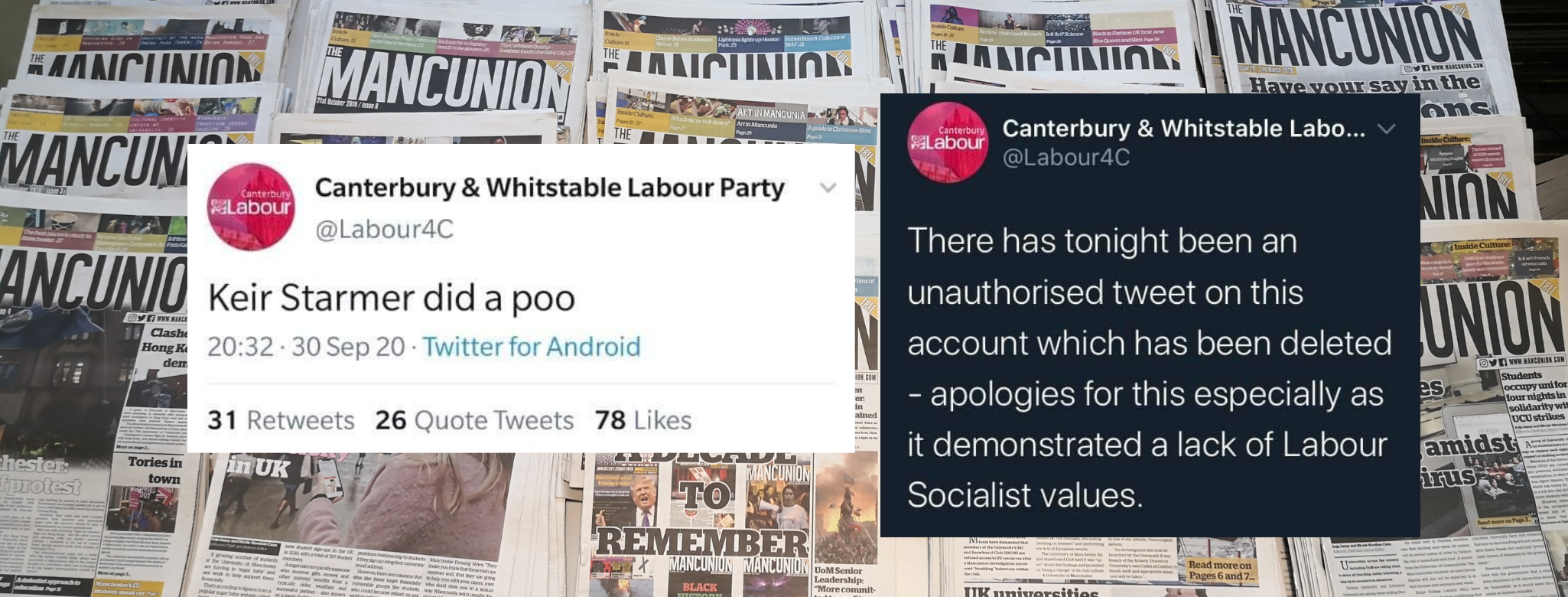 Tweets from a Labour Party group. Photo: The Mancunion