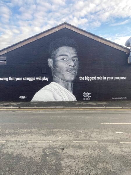 Graffiti of Marcus Rashford MBE in Withington