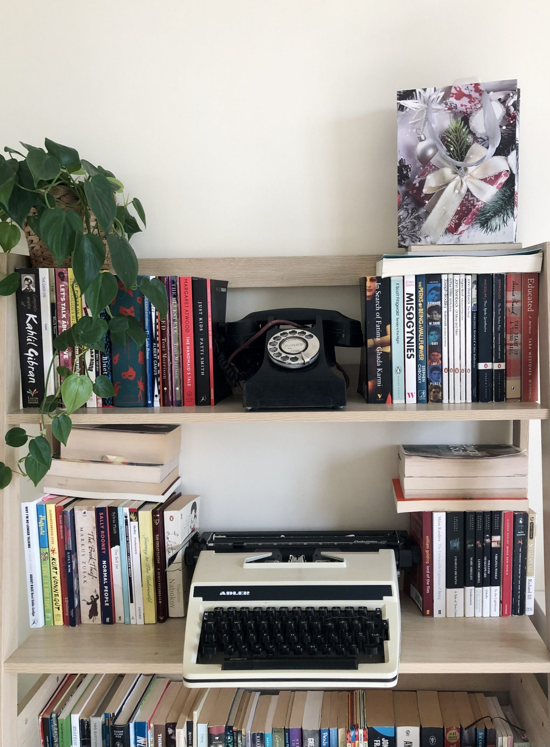 Christmas themed bookshelf photo
