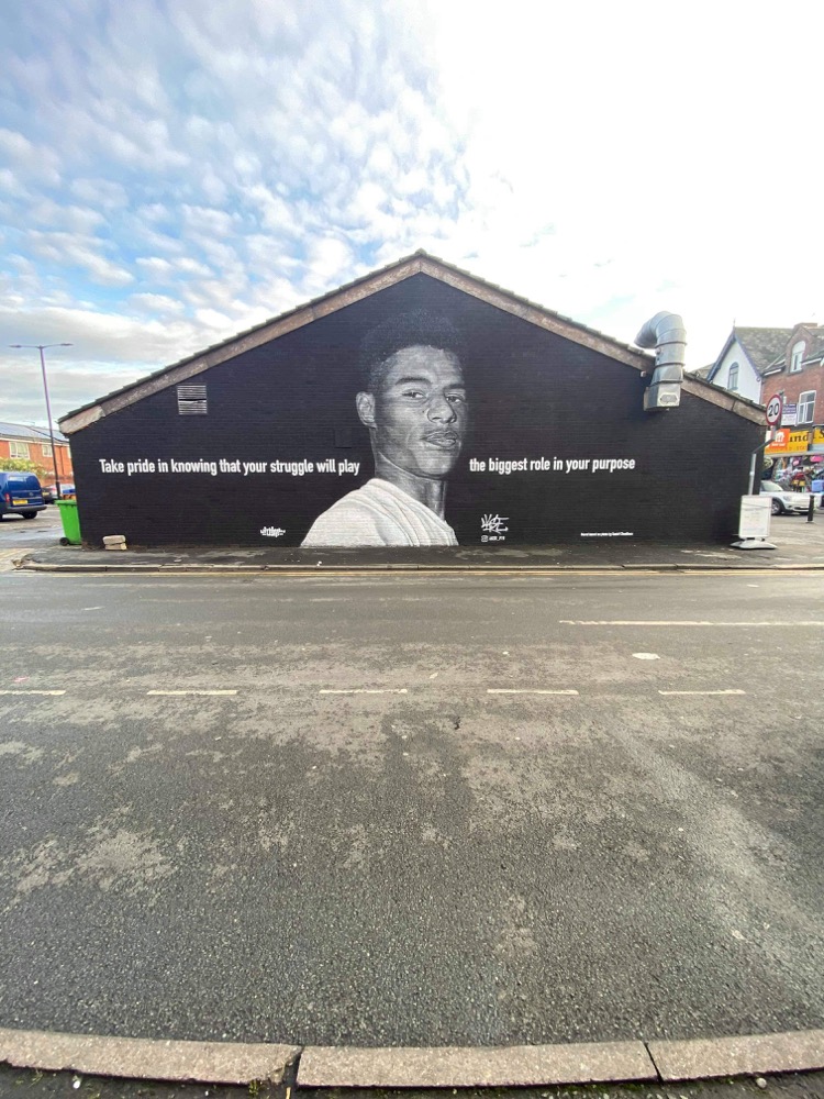 Graffiti of Marcus Rashford MBE in Withington