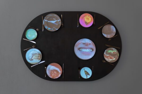 The Mancunion: Maya Chowdhry, What’s Eating Paradox (2020). Projection mapping onto found table. Image courtesy Jules Lister