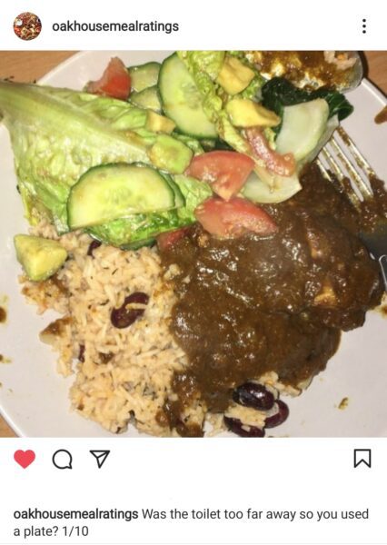 Oak House Meal ratings (edited)