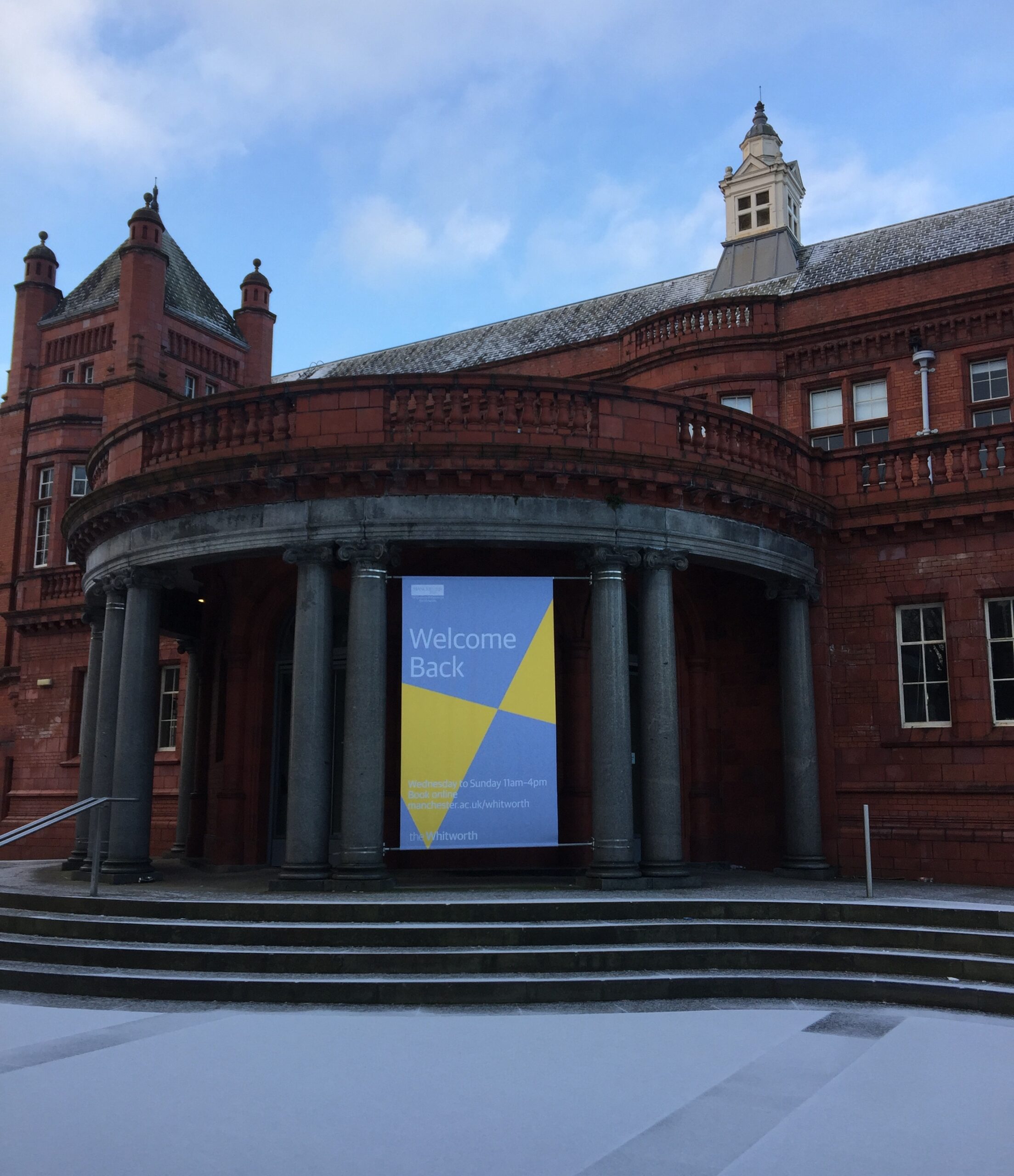 Welcome Back sign outside The Whitworth Gallery