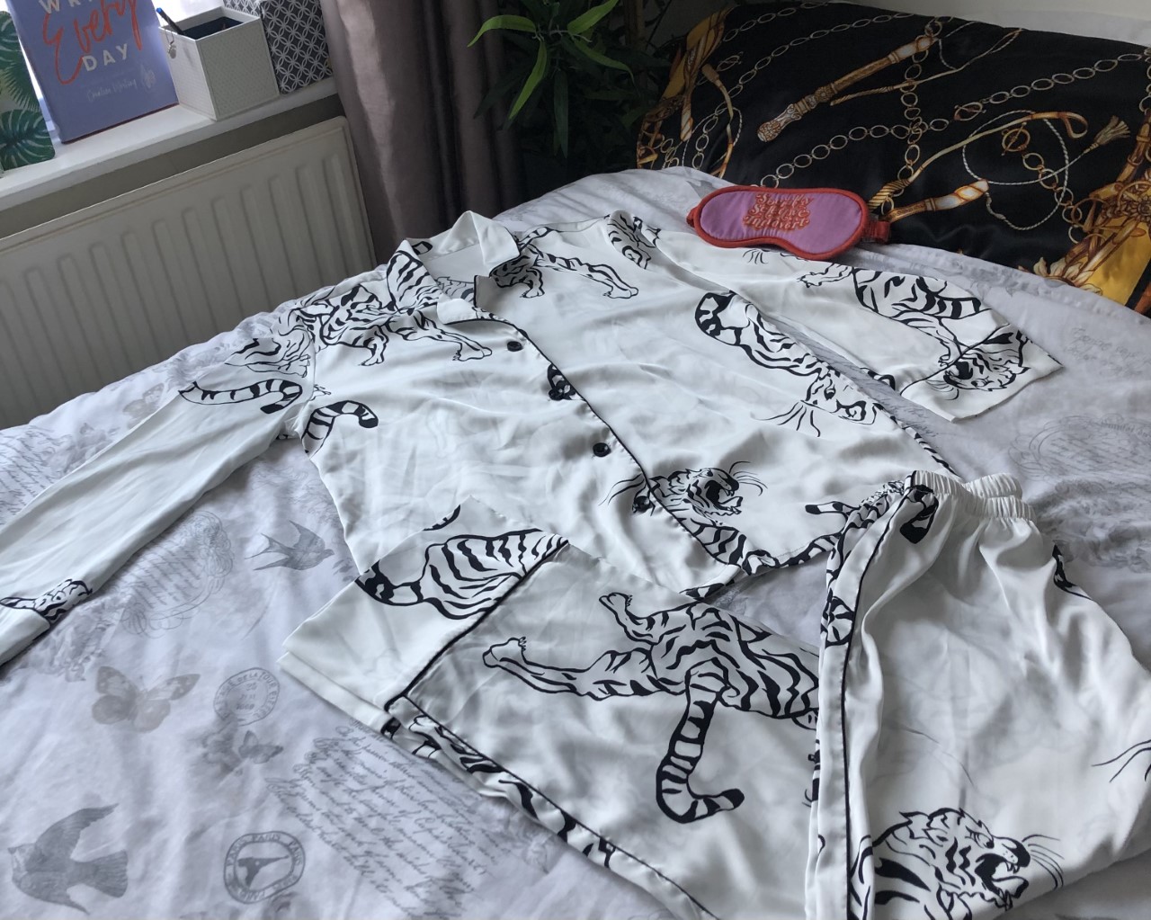 Shein satin white tiger pyjamas