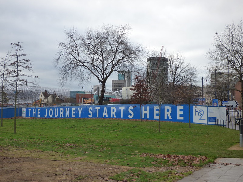 HS2 advert in a park