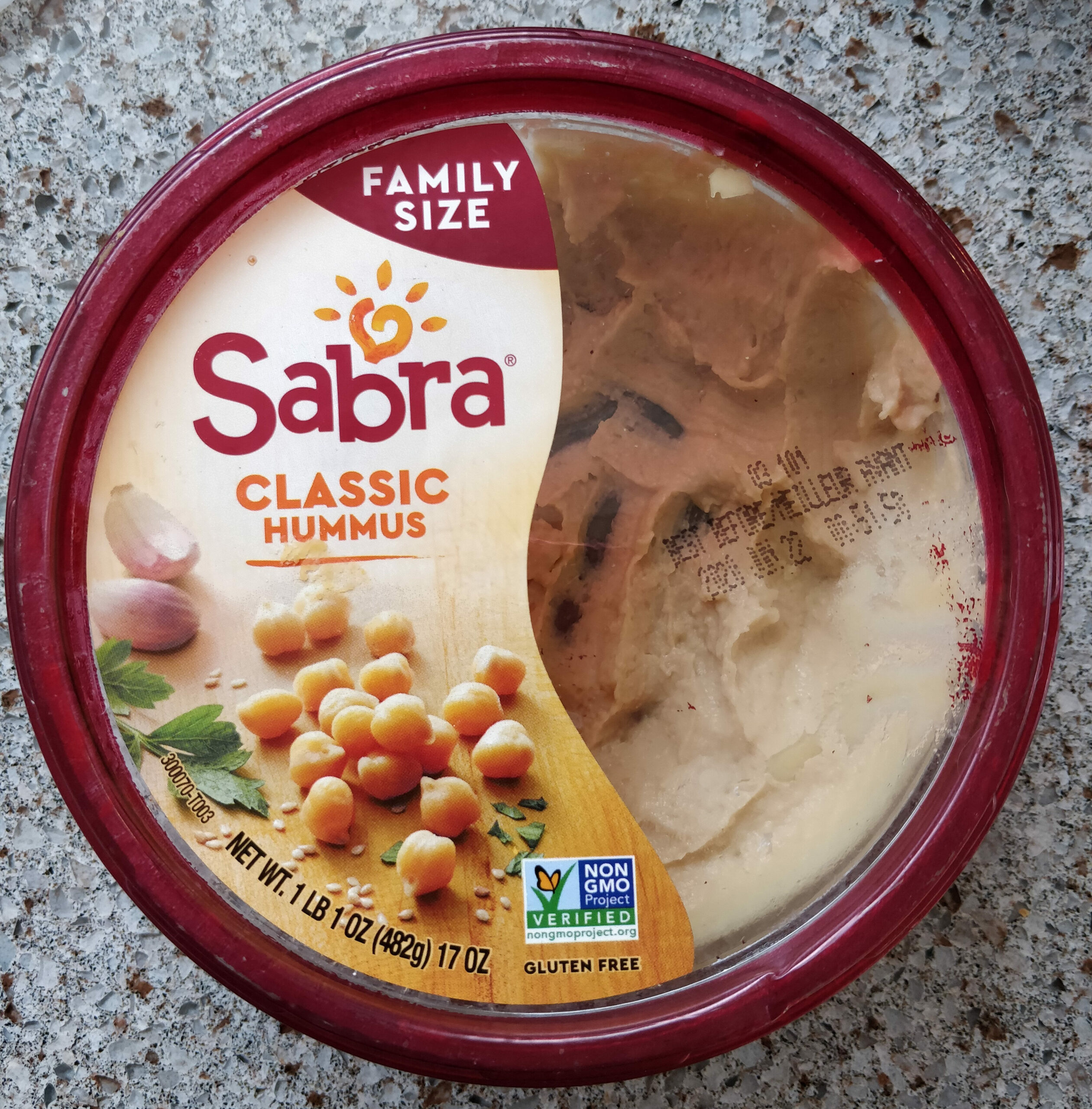 A pot of Sabra hummus