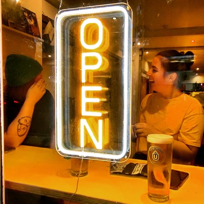 Open sign at HandleBar