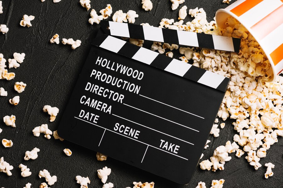 clapperboard on popcorn