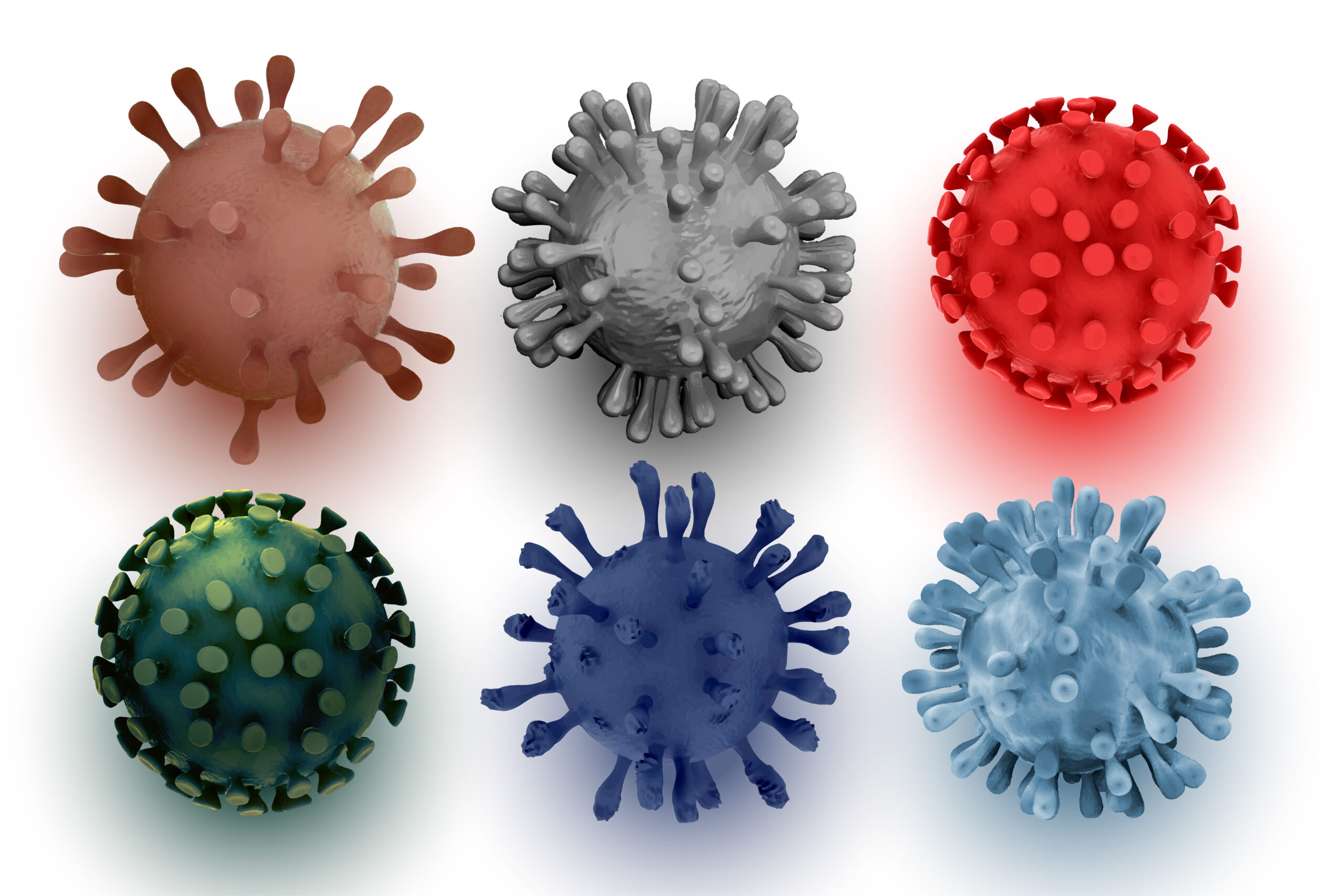 set of six realistic 3d coronavirus cells design