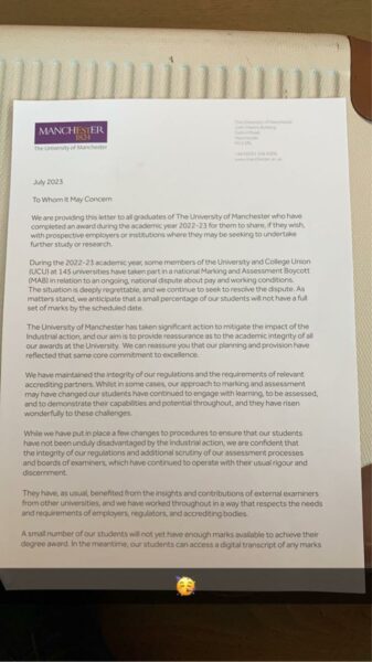 Unclassified degree letter - The Mancunion