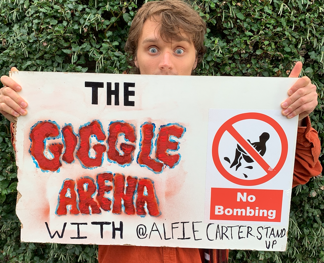 'The Giggle Arena' comedy club sign