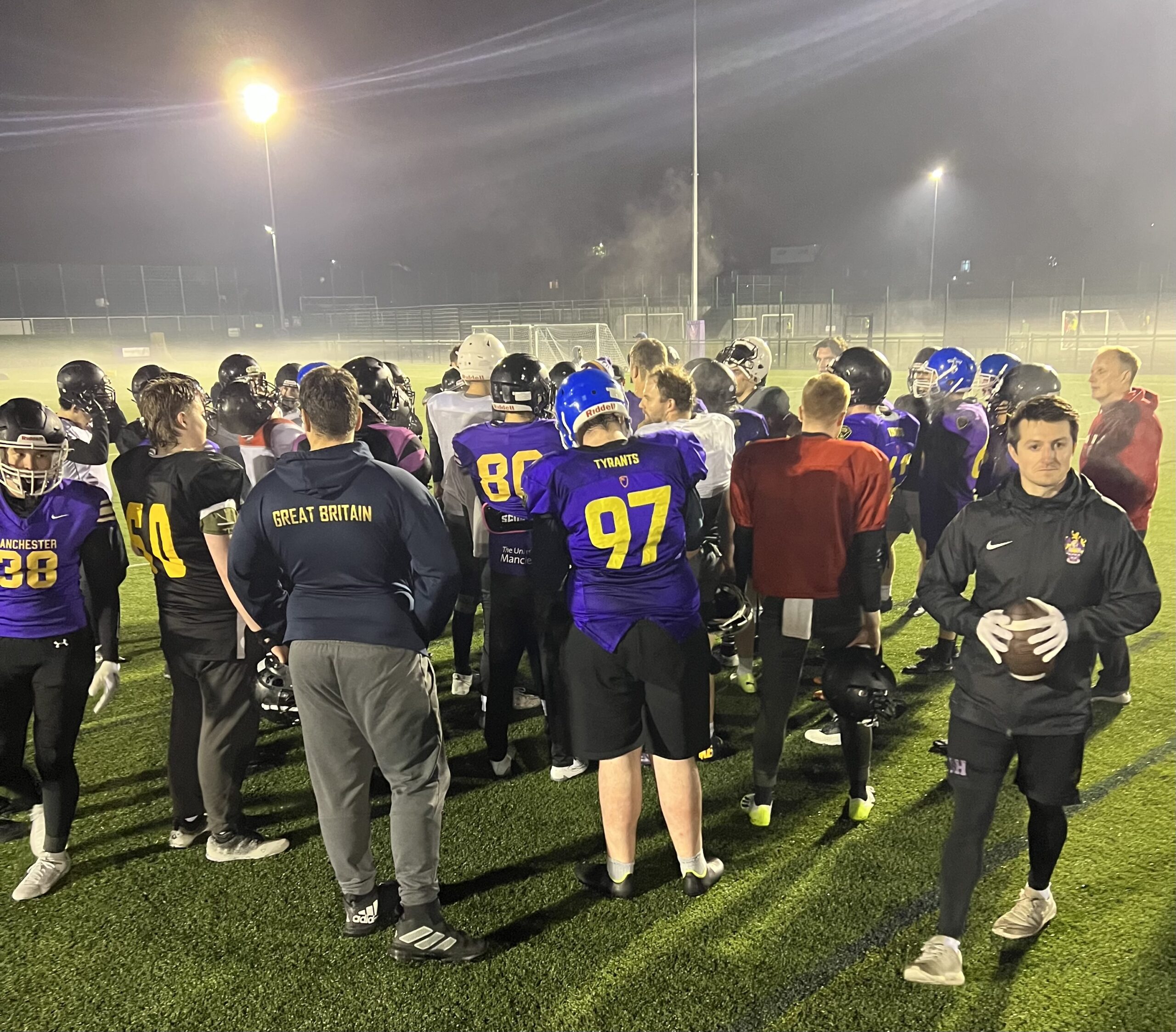 The Tyrants in a huddle at training.