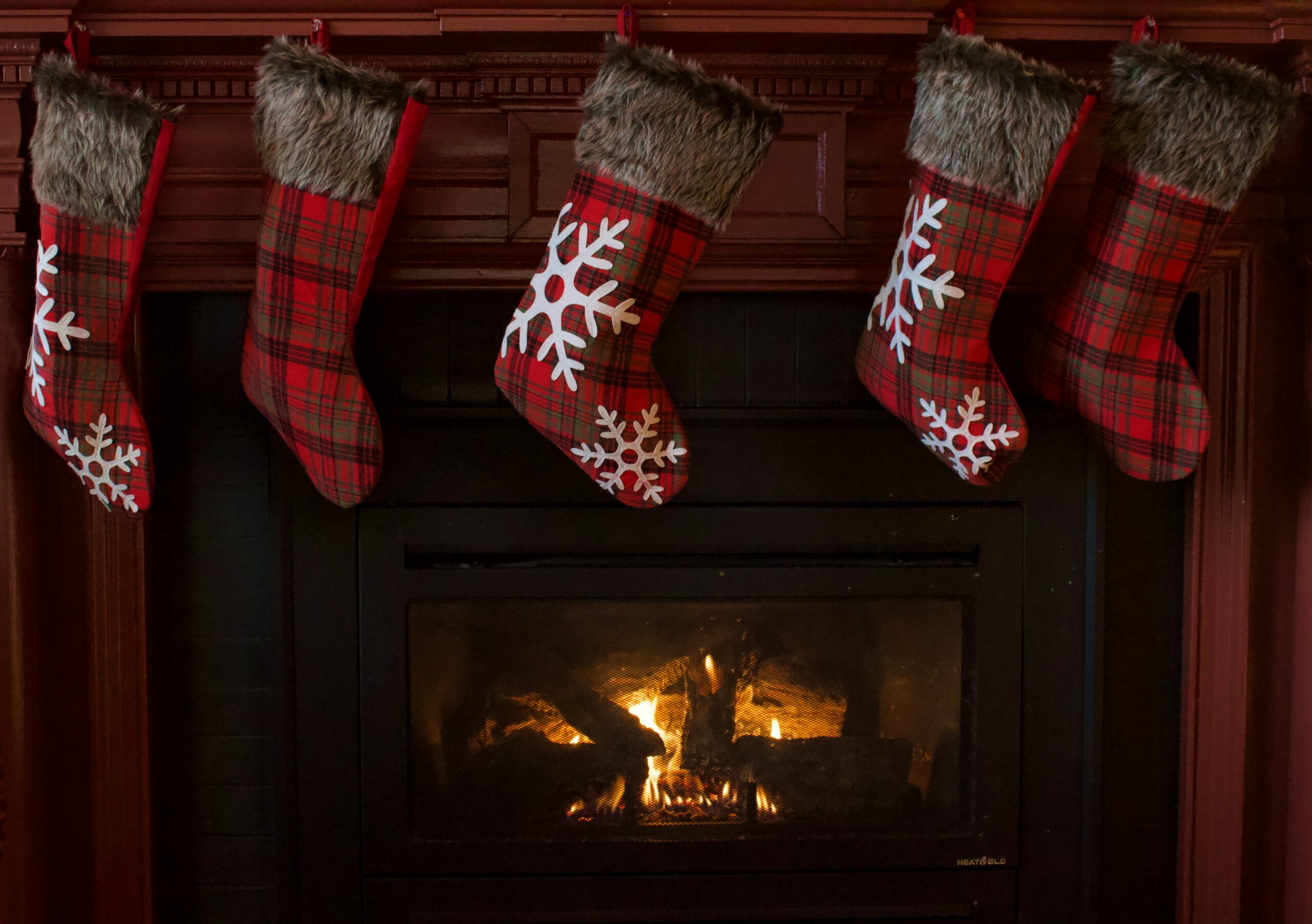 Stockings over the fireplace waiting for Santa