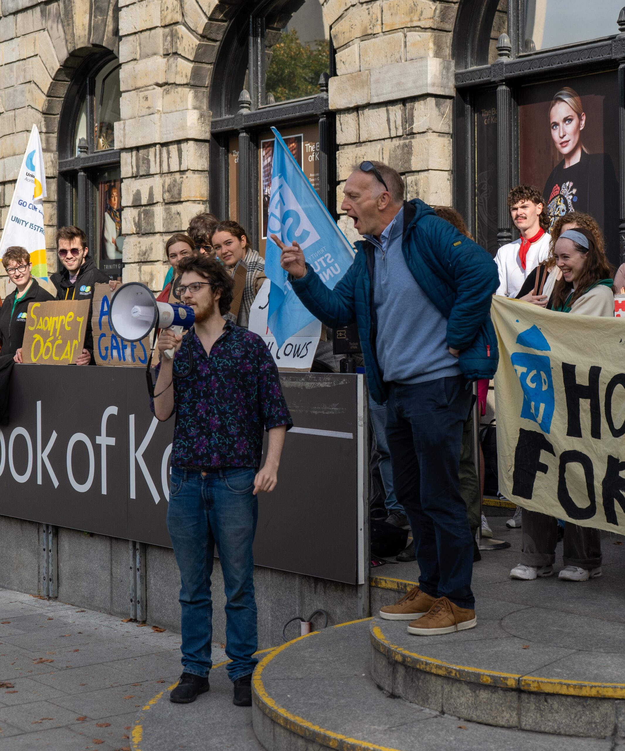 László Molnárfi is pictured with a megaphone at the Book of Kells blockade