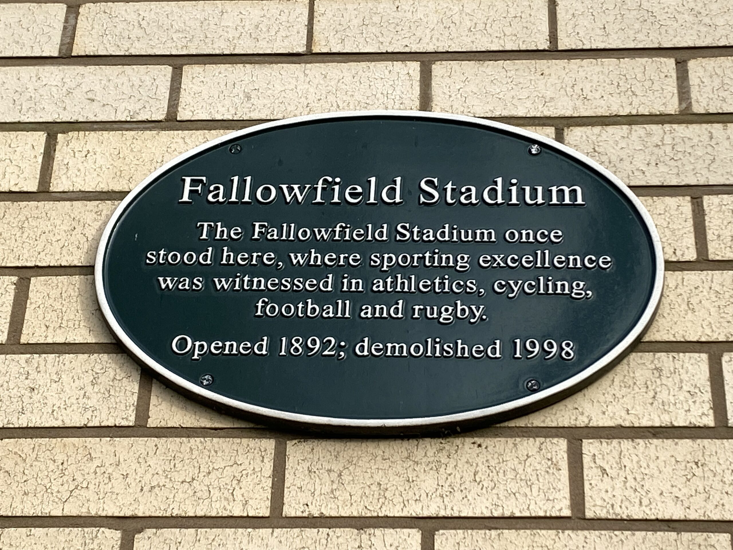 Fallowfield Stadium plaque