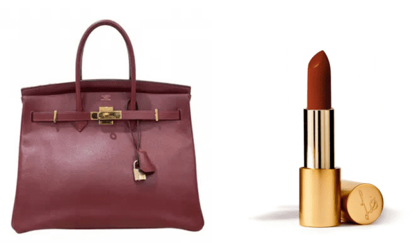 Red beg and lipstick that Monica would wear