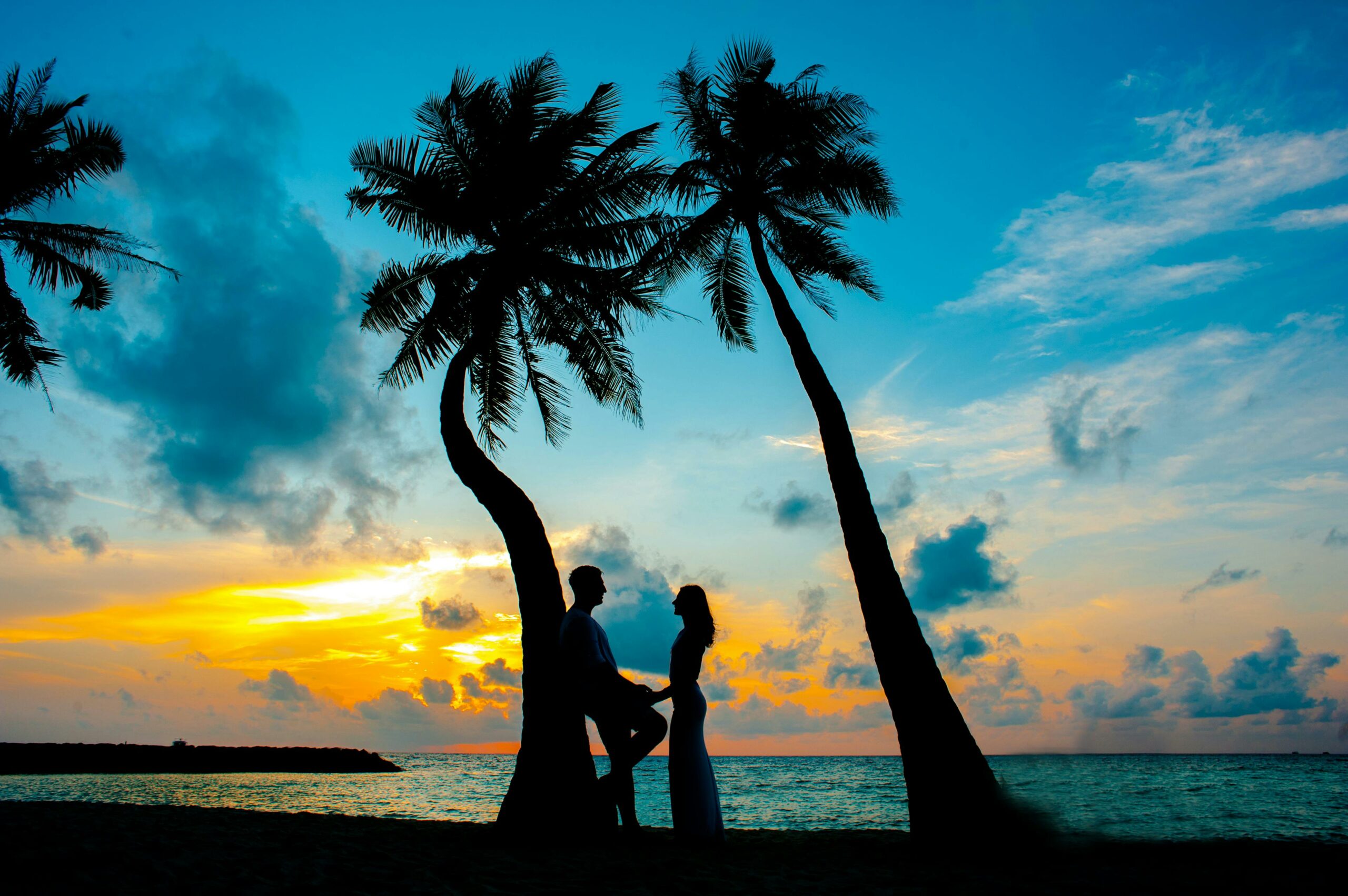 Reality TV type picturesque beach at sunset