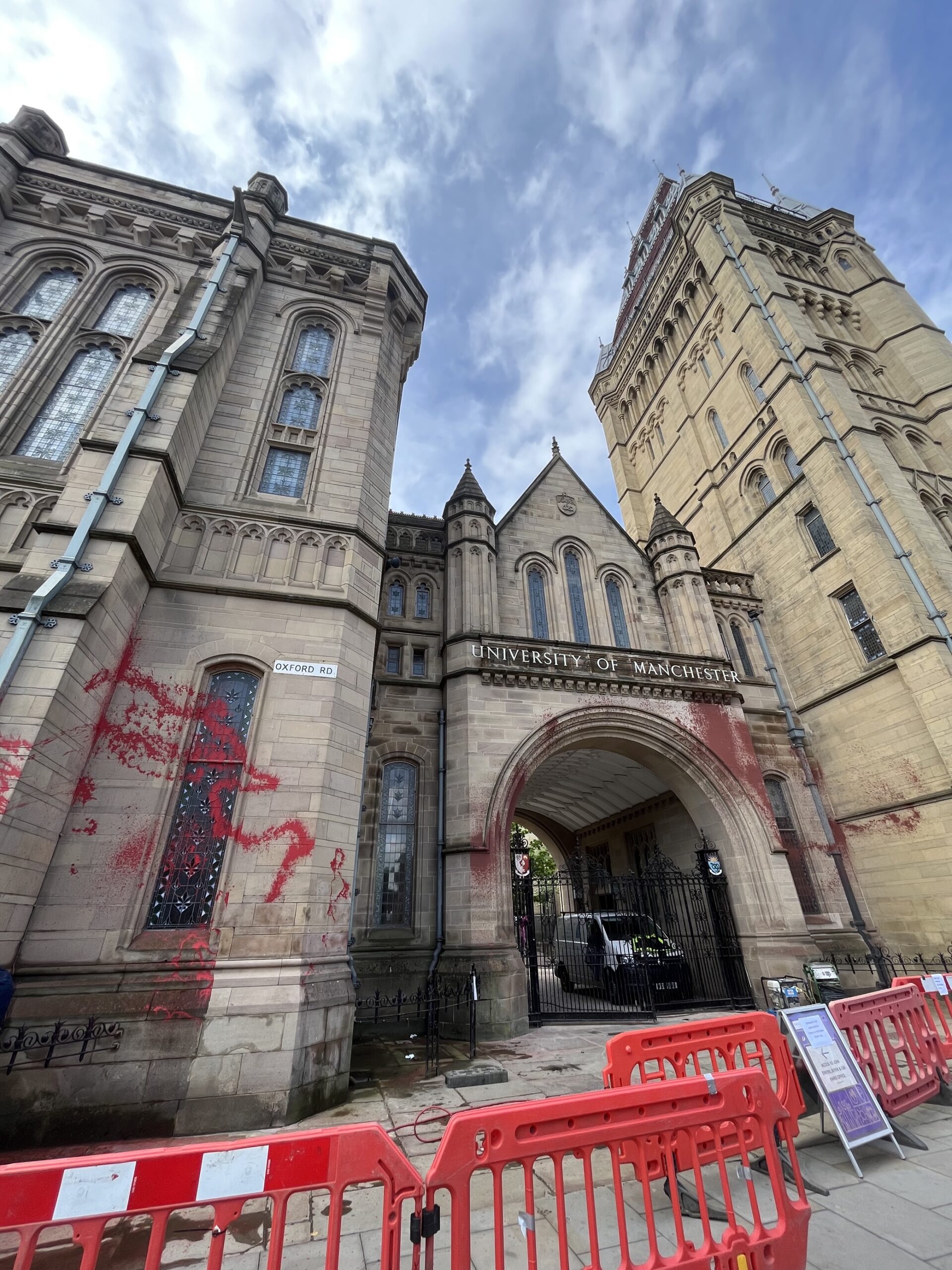 University vandalised with red paint