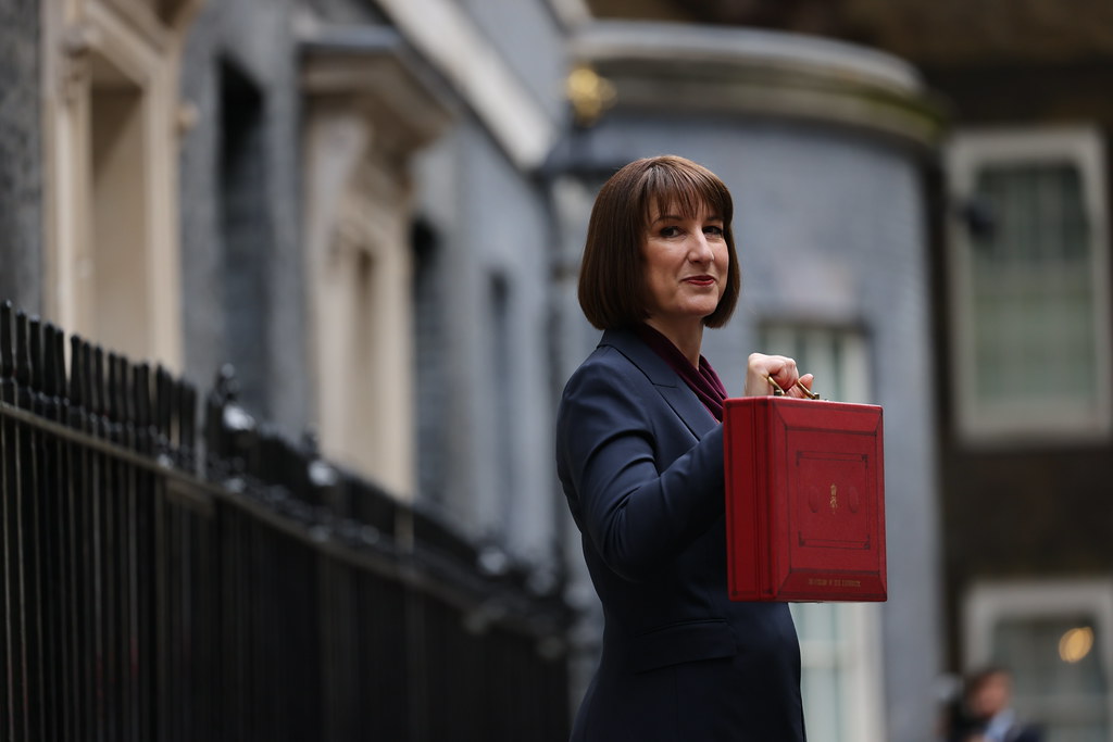 Rachel Reeves holds the red box containing the budget.