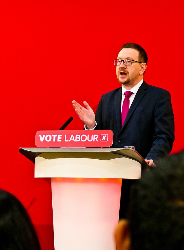 Andrew Gwynne MP speaking at the launch for Trafford's local elections in 2018.