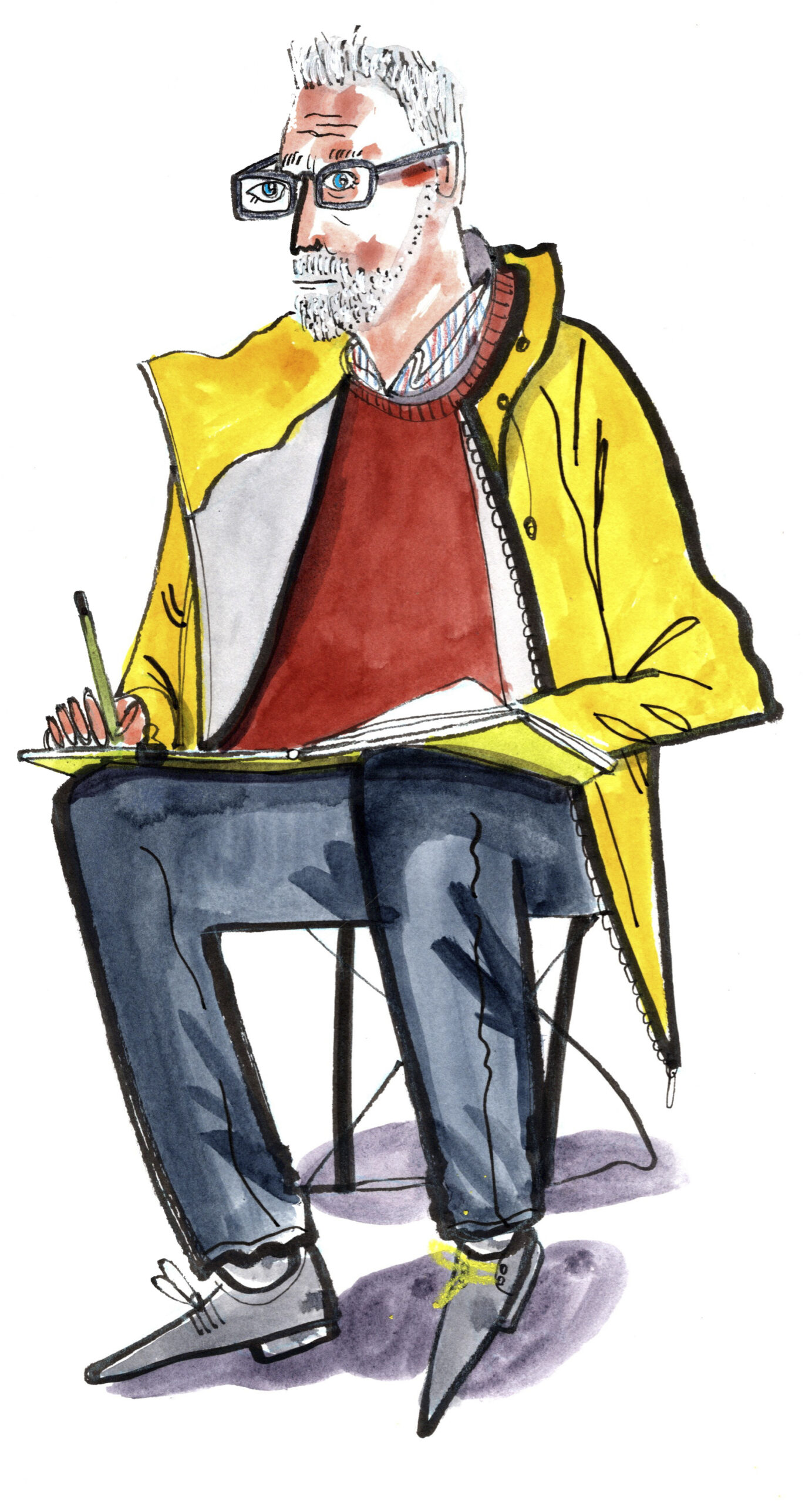 LEN GRANT SKETCHING ON STOOL