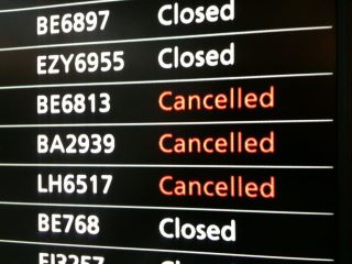Screen showing cancelled flights