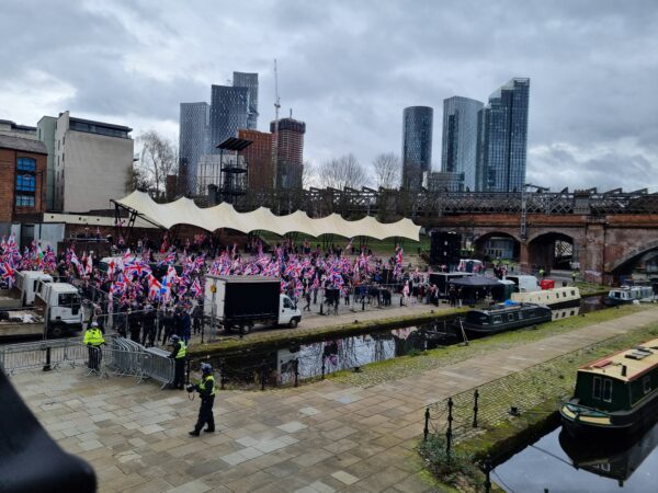 Britain First protesters gathering to hear speeches