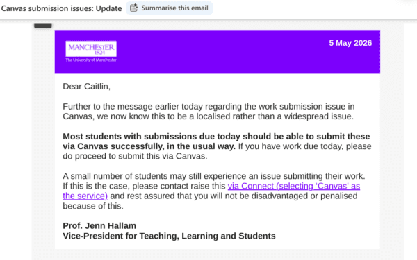 Email from the University regarding Canvas attack 2