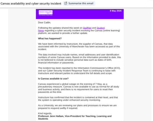 Final email on Canvas attack